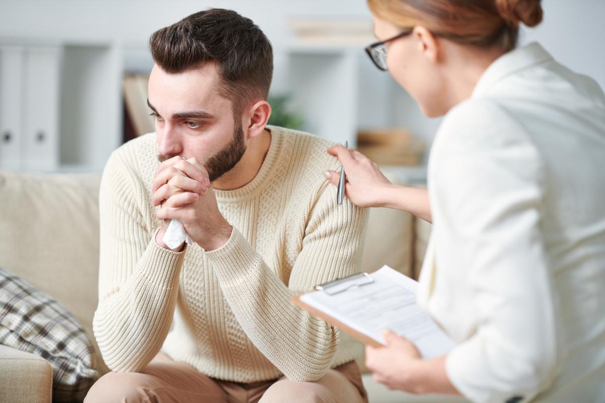 man in therapy session for cocaine addiction treatment